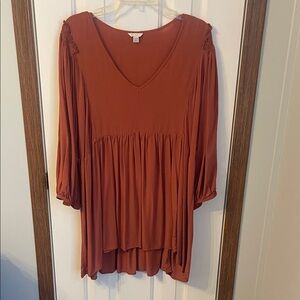 Cato Burnt Orange V-Neck Babydoll Tunic